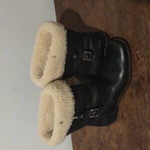 UGG Bellevue Leather Sheepskin Boots Fold Over Shearling 5745